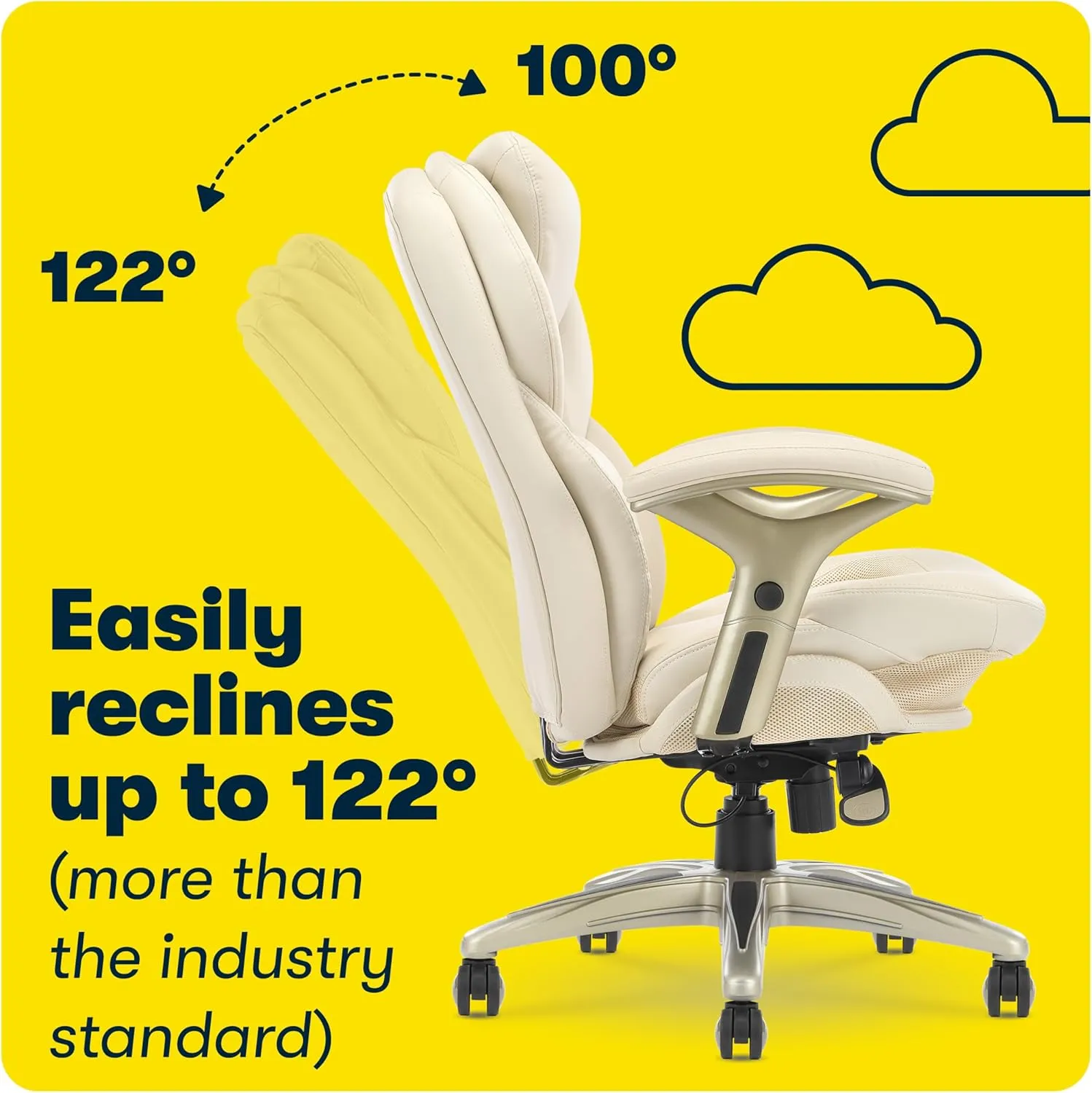 Serta Claremont Ergonomic Executive Office Chair with Back in Motion Technology, Adjustable Mid Back Desk Chair with Lumbar Support, Bonded Leather, Ivory White