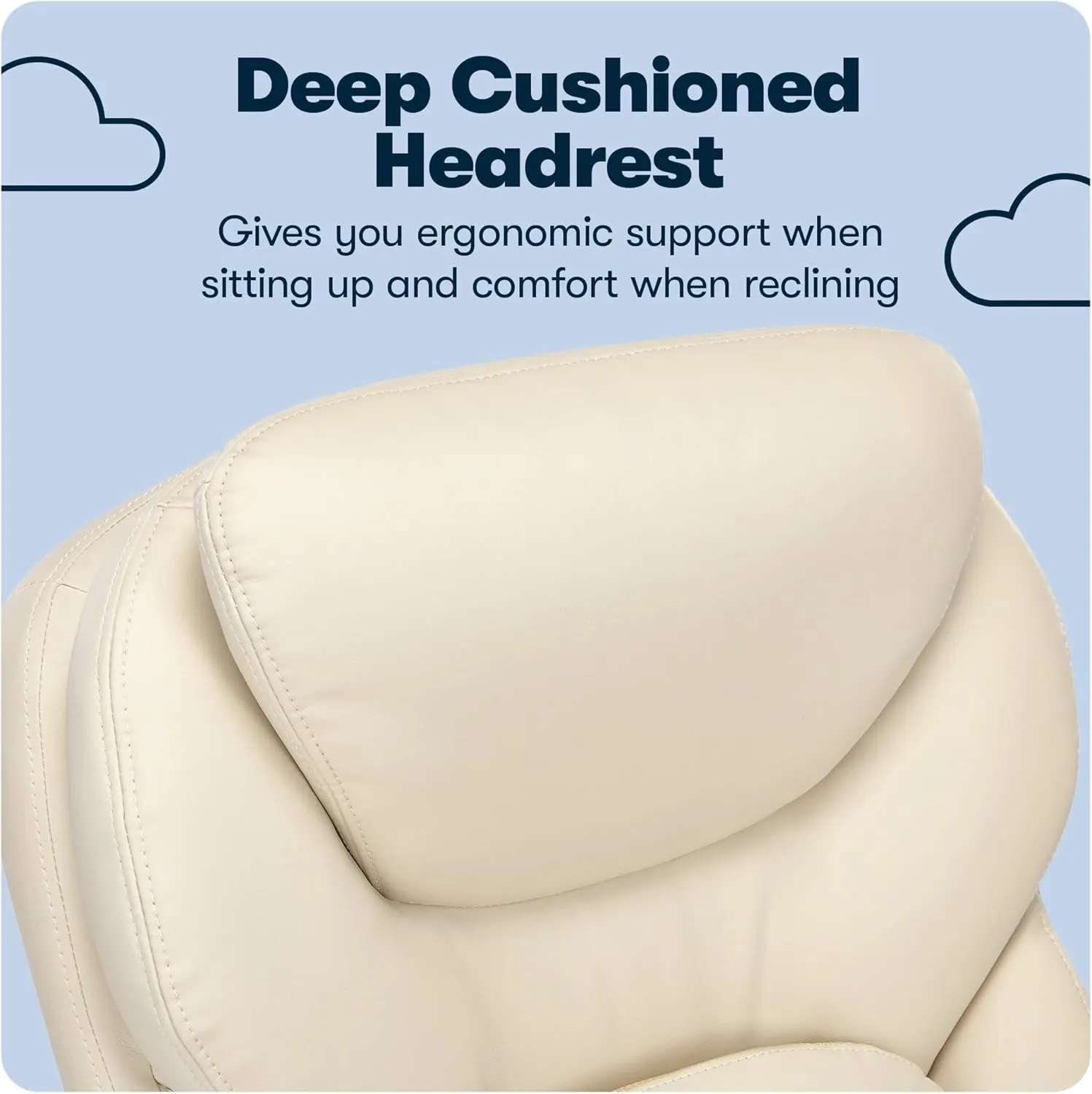 Serta Claremont Ergonomic Executive Office Chair with Back in Motion Technology, Adjustable Mid Back Desk Chair with Lumbar Support, Bonded Leather, Ivory White