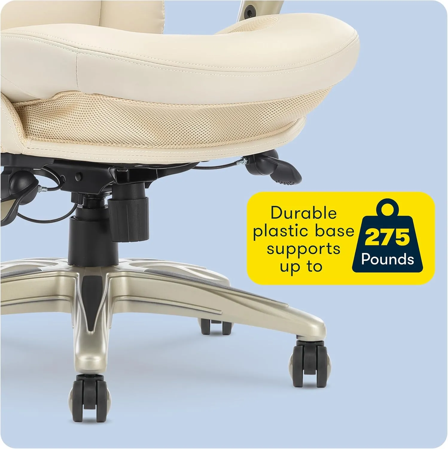 Serta Claremont Ergonomic Executive Office Chair with Back in Motion Technology, Adjustable Mid Back Desk Chair with Lumbar Support, Bonded Leather, Ivory White
