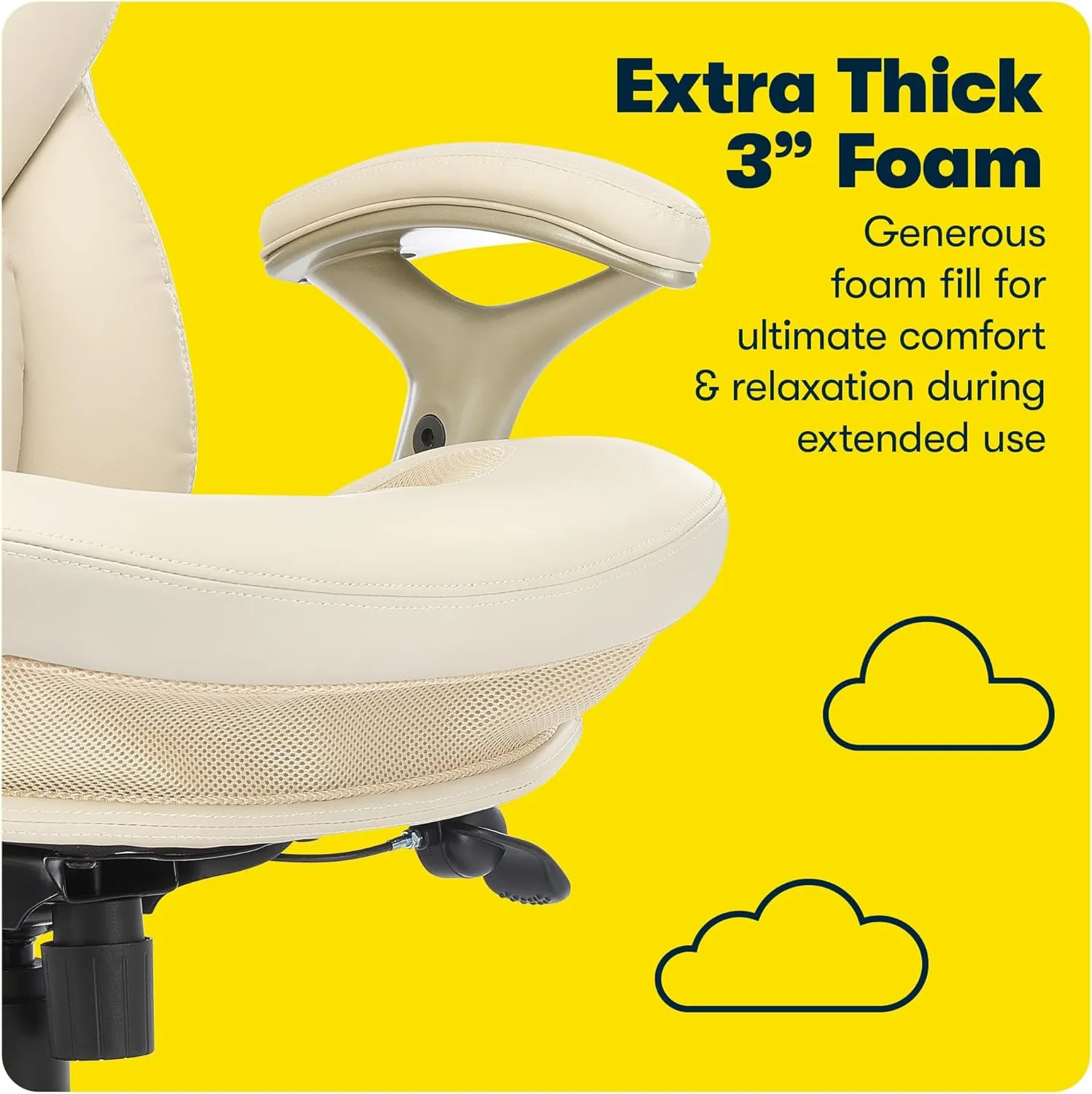 Serta Claremont Ergonomic Executive Office Chair with Back in Motion Technology, Adjustable Mid Back Desk Chair with Lumbar Support, Bonded Leather, Ivory White