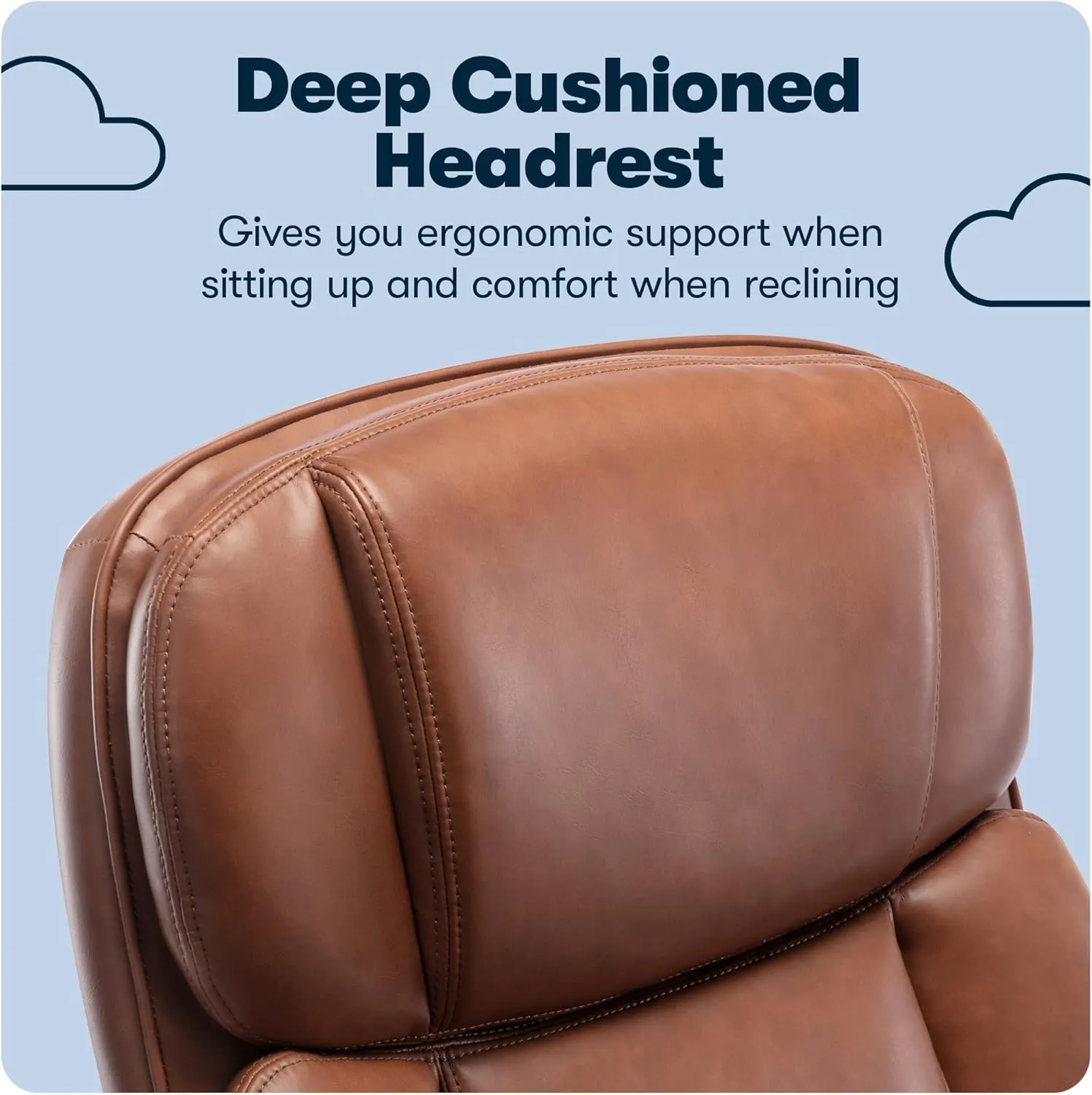 Serta Fairbanks Big and Tall High Back Executive Office Chair, Ergonomic Gaming Computer Chair with Layered Body Pillows, Contoured Lumbar Zone, Cognac