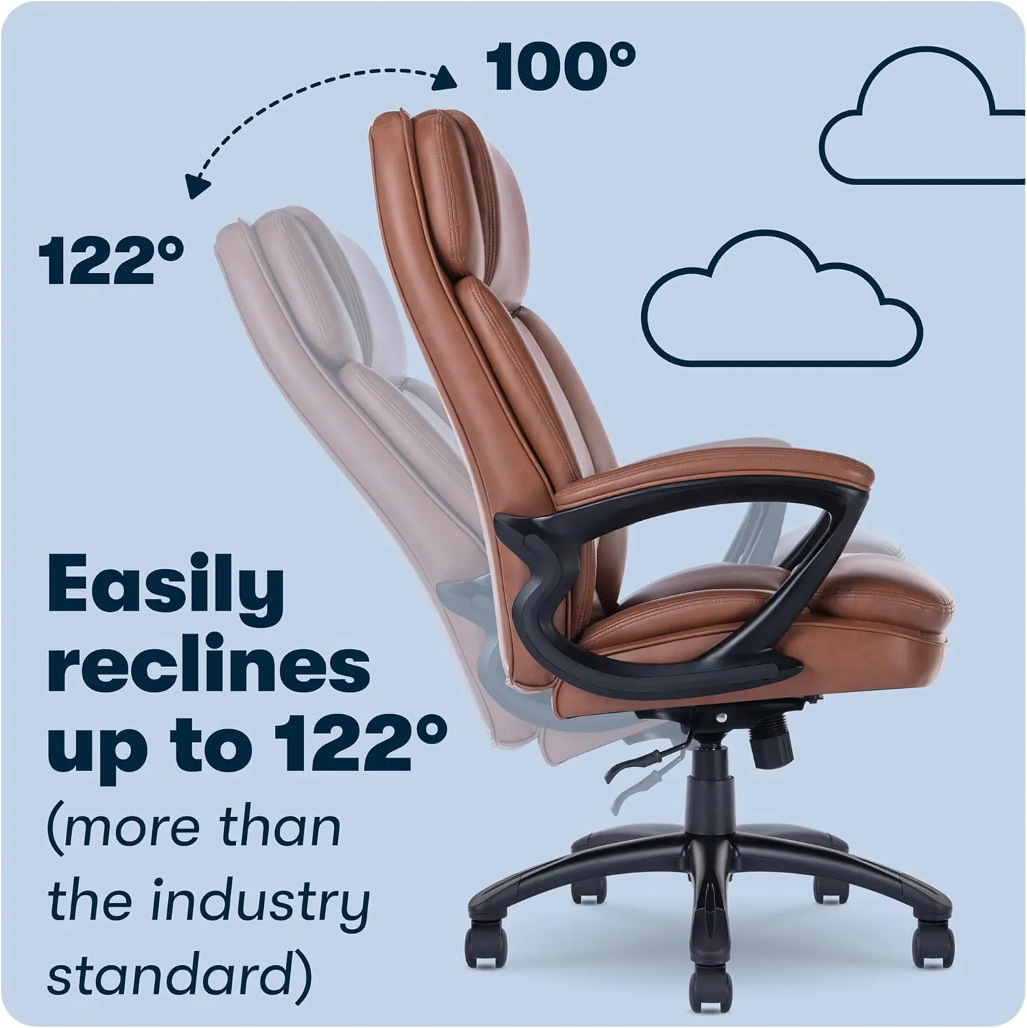 Serta Fairbanks Big and Tall High Back Executive Office Chair, Ergonomic Gaming Computer Chair with Layered Body Pillows, Contoured Lumbar Zone, Cognac