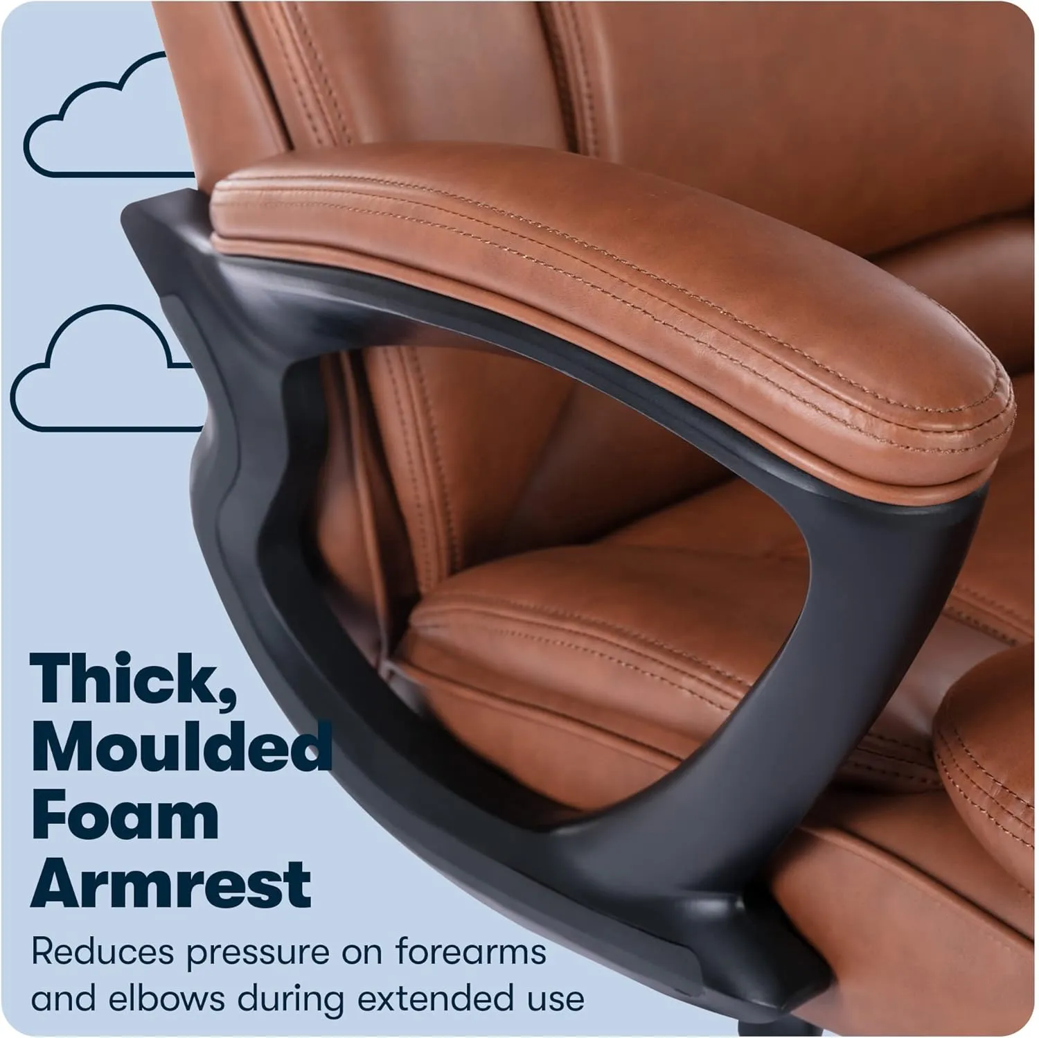 Serta Fairbanks Big and Tall High Back Executive Office Chair, Ergonomic Gaming Computer Chair with Layered Body Pillows, Contoured Lumbar Zone, Cognac