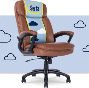 Serta Fairbanks Big and Tall High Back Executive Office Chair, Ergonomic Gaming Computer Chair with Layered Body Pillows, Contoured Lumbar Zone, Cognac