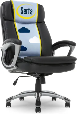 Serta Fairbanks Big and Tall High Back Executive Office Ergonomic Gaming Computer Chair with Layered Body Pillows, Contoured Lumbar Zone, Black