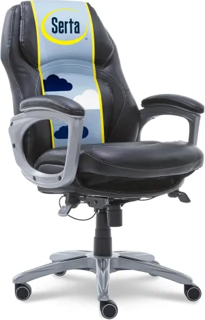 Serta Wellness by Design Executive Office Back in Motion Technology, Ergonomic Computer Chair with Lumbar Support, Mid, Leather, Black