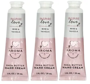 Shea Butter Travel Size Hand Cream By Bath   Body Works - 1 fl oz each - Pack of 3 - Favorite Scents (Travel Size, Rose Vanilla)
