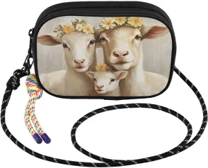 Sheeps Garland Cute Crossbody Bags for Women Cell Phone Purses Women's Shoulder Handbag Wallet Purse with Rope Pendant