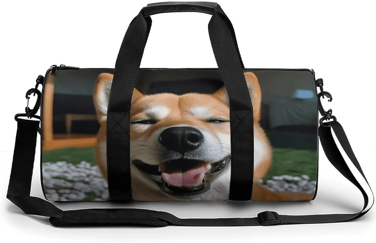 Shiba Inu Smile Tongue Out Gym Bag for Men Women Water Resistant Duffle Bag Travel Lightweight Bag for Travel Sports