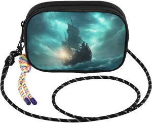 Ship Storm Waves Crossbody Bags for Women Cell Phone Purses Women's Shoulder Handbag Wallet Purse with Rope Pendant