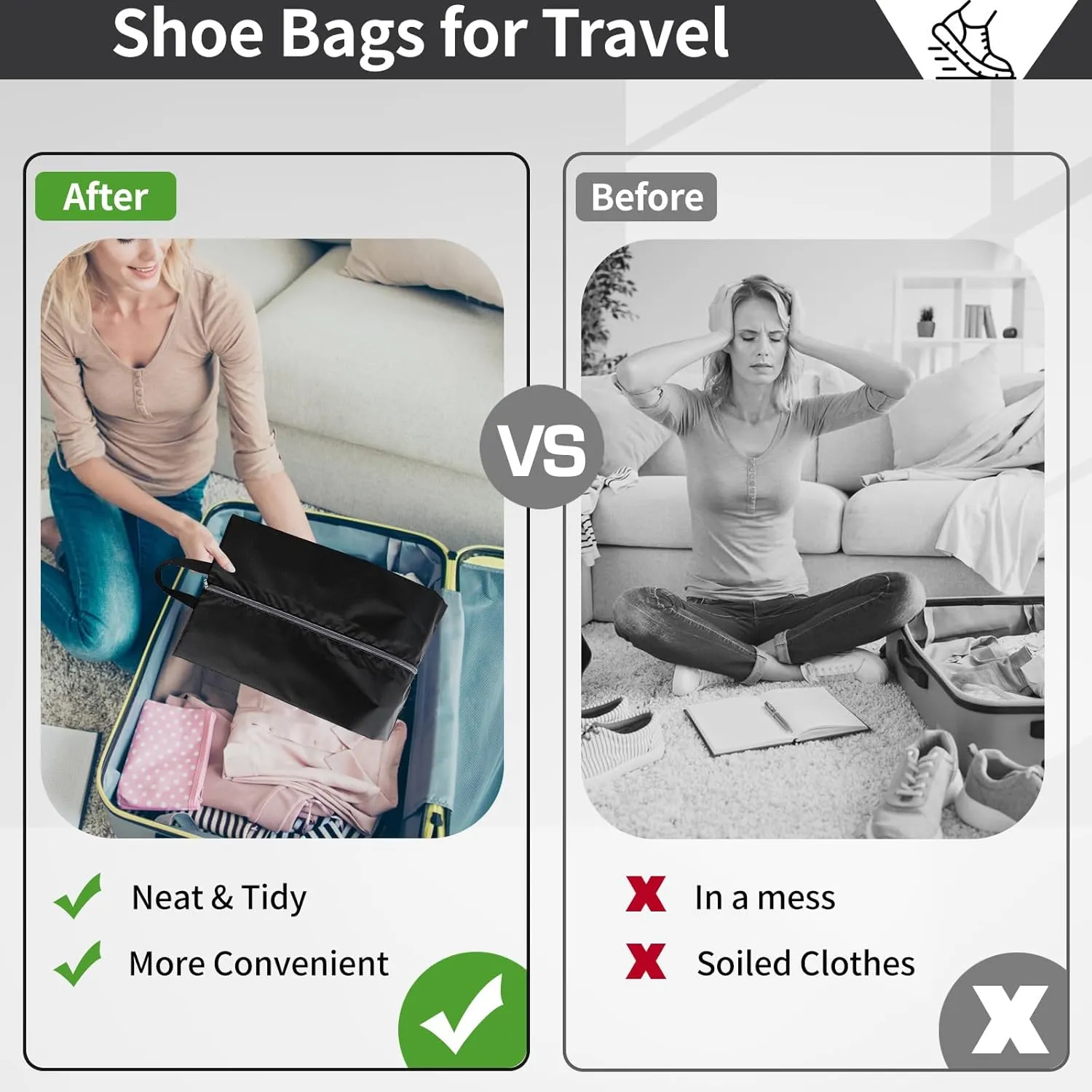 Shoe Bags for Packing, Set of 6 Large Waterproof Portable Shoe Bags with Zipper - Travel Essentials for Women and Men