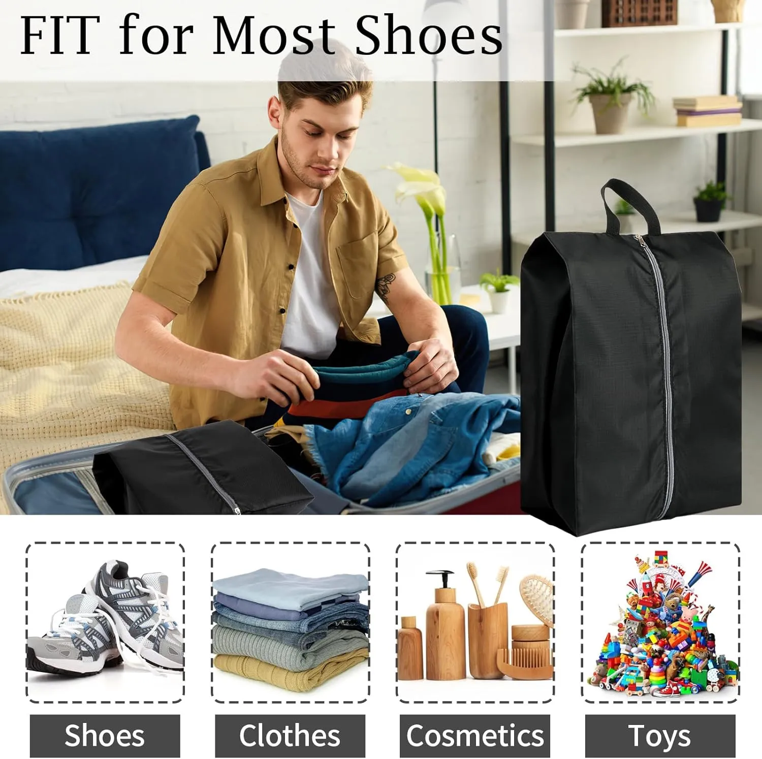 Shoe Bags for Packing, Set of 6 Large Waterproof Portable Shoe Bags with Zipper - Travel Essentials for Women and Men