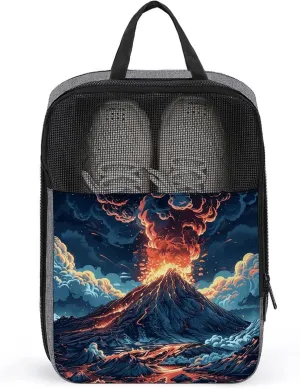 Shoe Bags for Travel Women Men,Depicts A Volcano Print Foldable Shoe Travel Bag with Zipper,Travel Shoe Bags for Storage Packing in Suitcase,Portable Travel Essentials