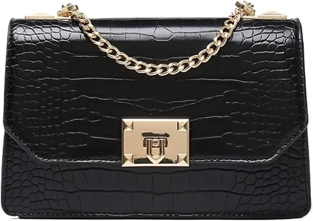 Shoulder Bag Small Fashion Leather Shoulder Messenger Bag for Women Classic Flap Design with Chain Strap(Black)