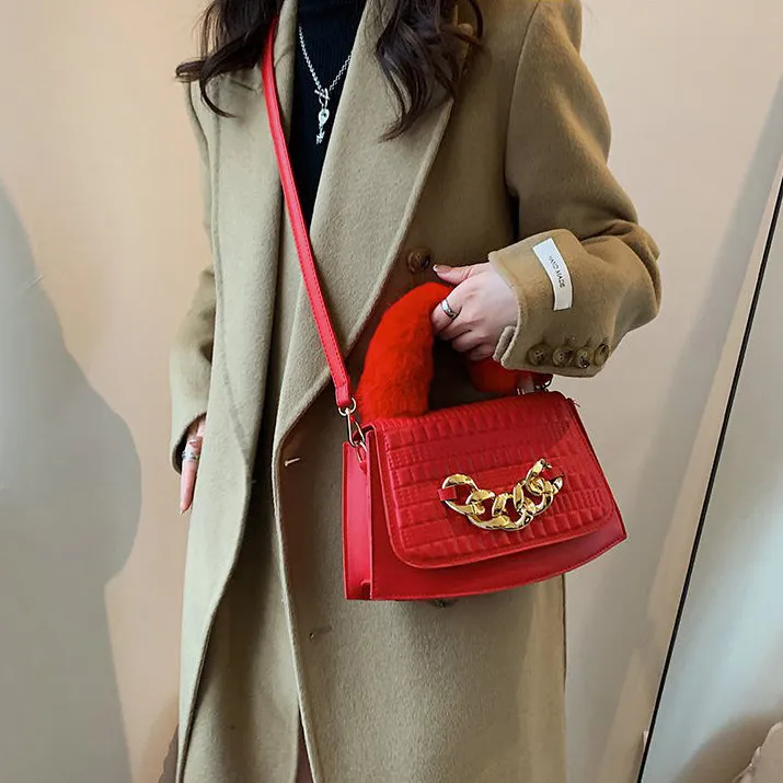 Shoulder Fur Handle Purses
