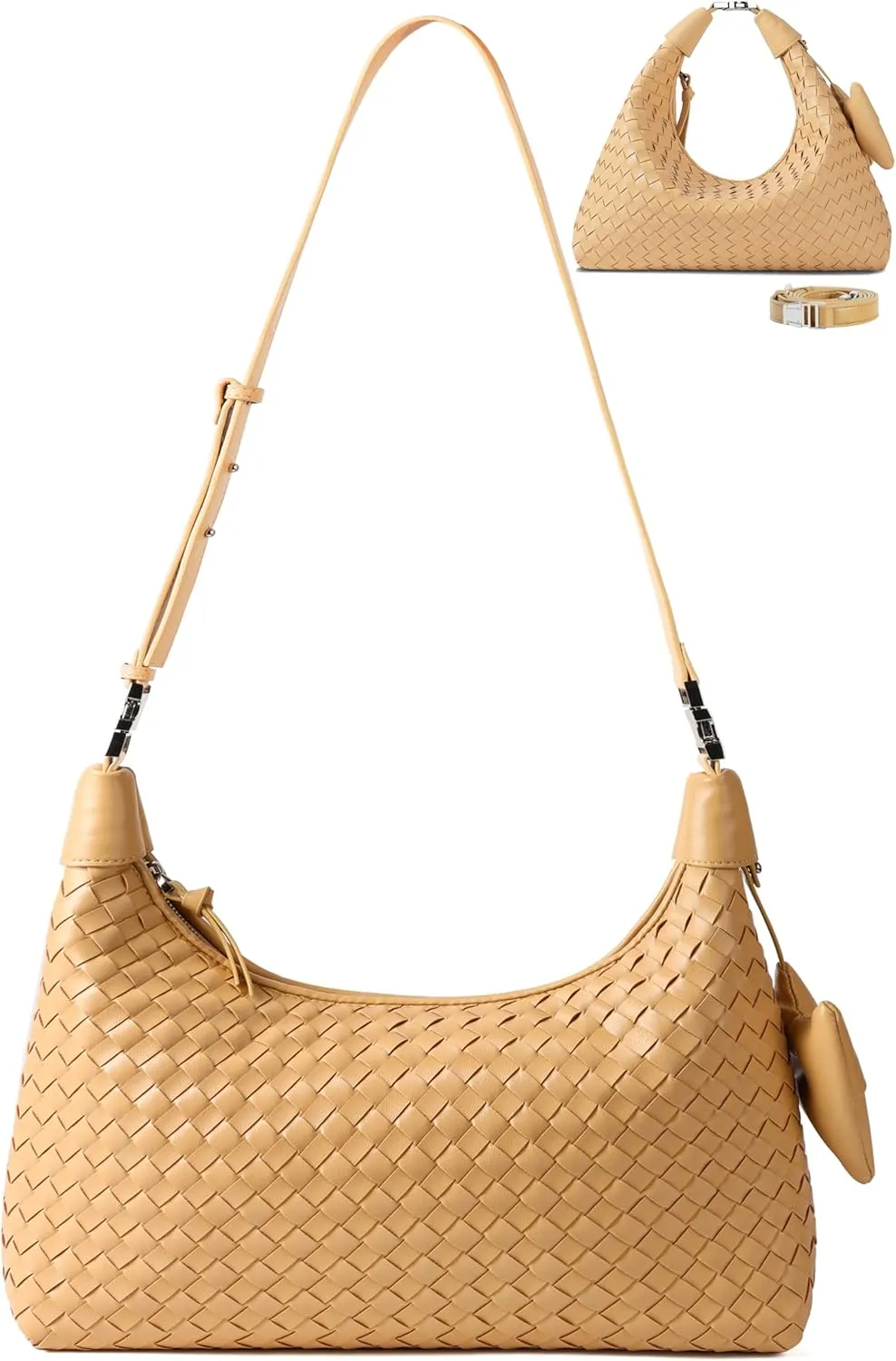 Shoulder Handbags for Women Woven Leather Crossbody Bags for Women Cute Clutch Hobo Handbag Trendy Crescent Bag