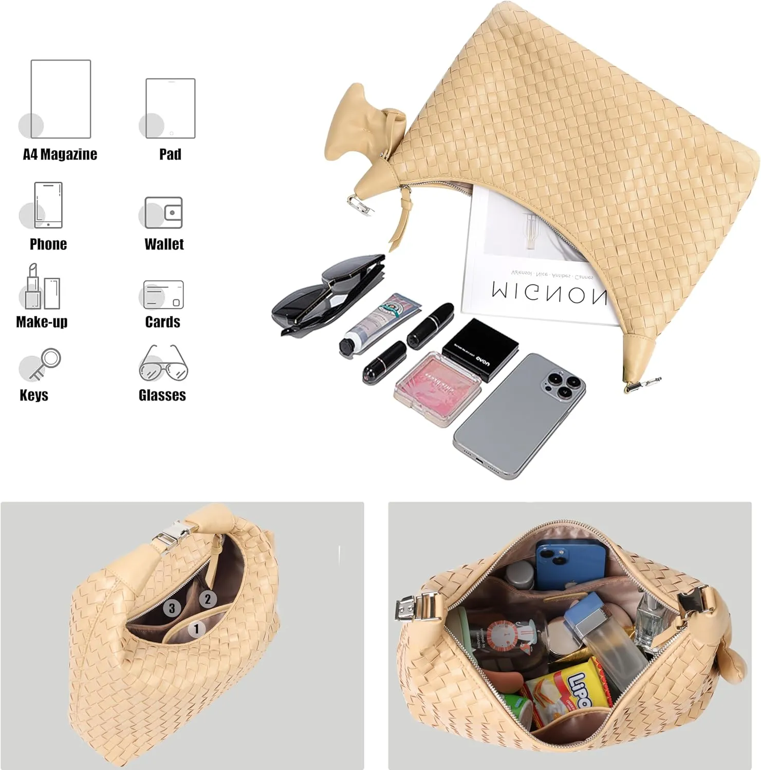 Shoulder Handbags for Women Woven Leather Crossbody Bags for Women Cute Clutch Hobo Handbag Trendy Crescent Bag