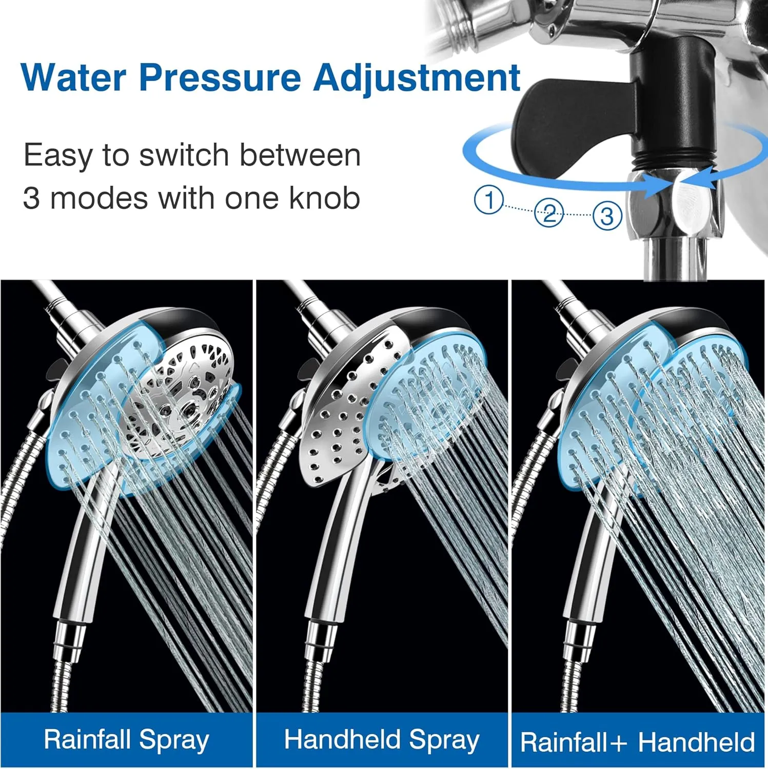 Shower Head with Handheld High Pressure: INAVAMZ Hand Held Shower Head & Rain Shower Head 2-IN-1 Shower Head with 59" Rotatable Stainless Steel Hose, Shower Trim Systems