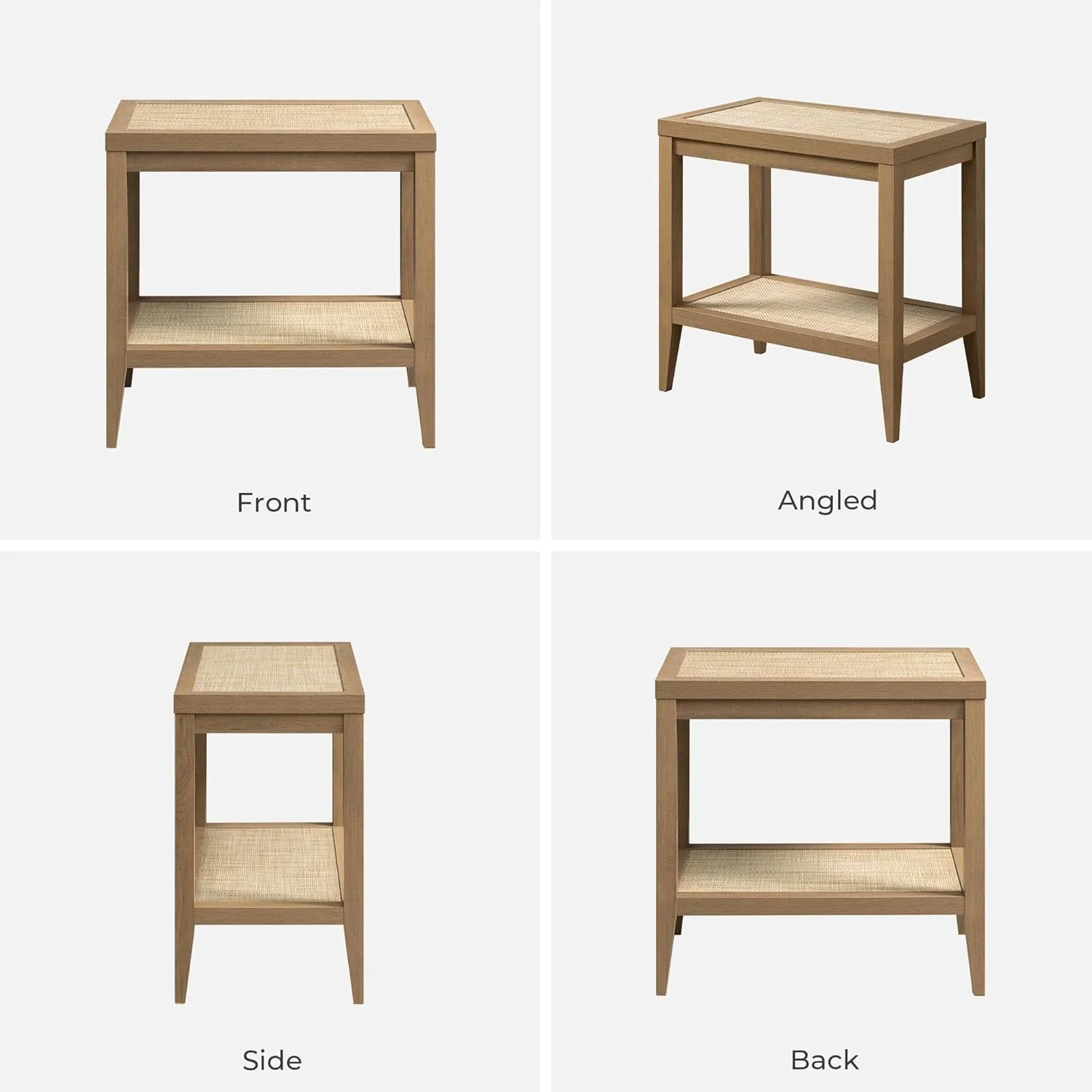 SICOTAS Rattan Night Stand Bedside Table - Farmhouse Boho Narrow End Table for Living Room - Accent Side Table with 2 Rattan Open Storage Shelves for Bedroom, Small Spaces