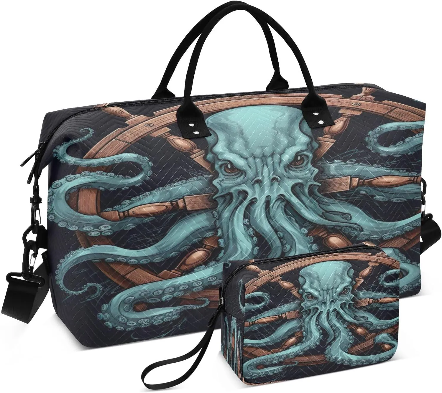 Sinestour Black Octopus Travel Duffel Bag for Men Women with Makeup Bag Weekend Overnight Carry On Bags for Workout Gym Traveling