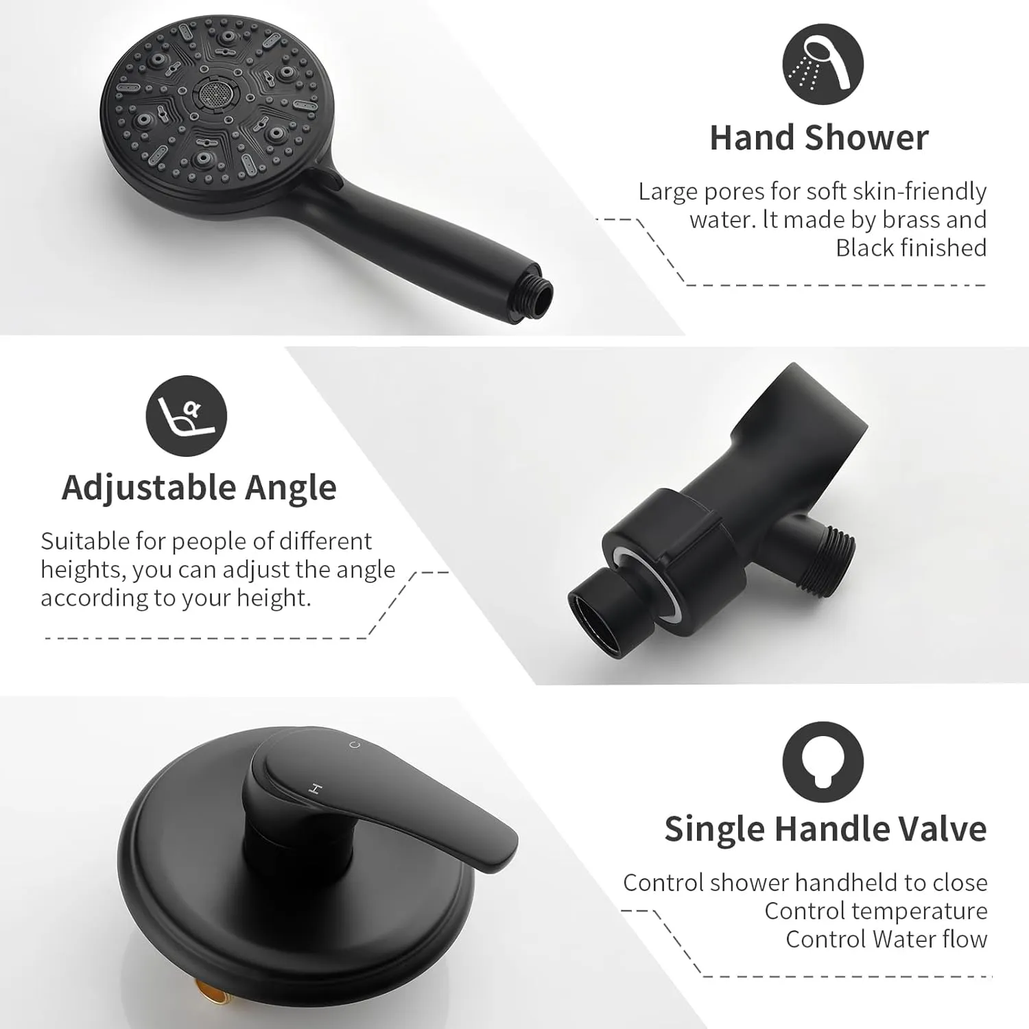 Single-Handle Shower Faucet Set Shower Kit with Valve Shower Trim Kit with 10 Spray Handheld Shower Head System Shower Valve and Trim Kit Matte Black Shower Fixtures