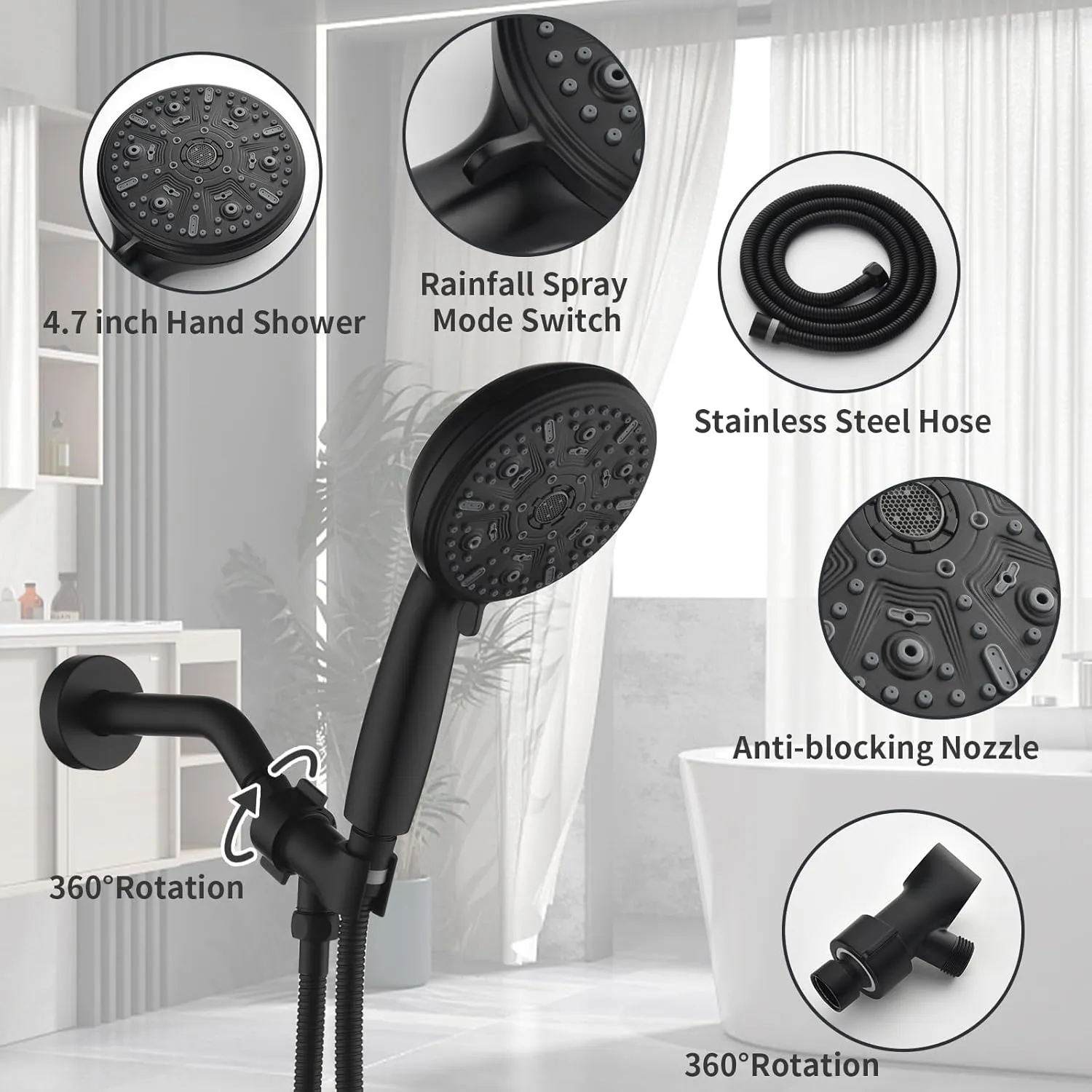 Single-Handle Shower Faucet Set Shower Kit with Valve Shower Trim Kit with 10 Spray Handheld Shower Head System Shower Valve and Trim Kit Matte Black Shower Fixtures