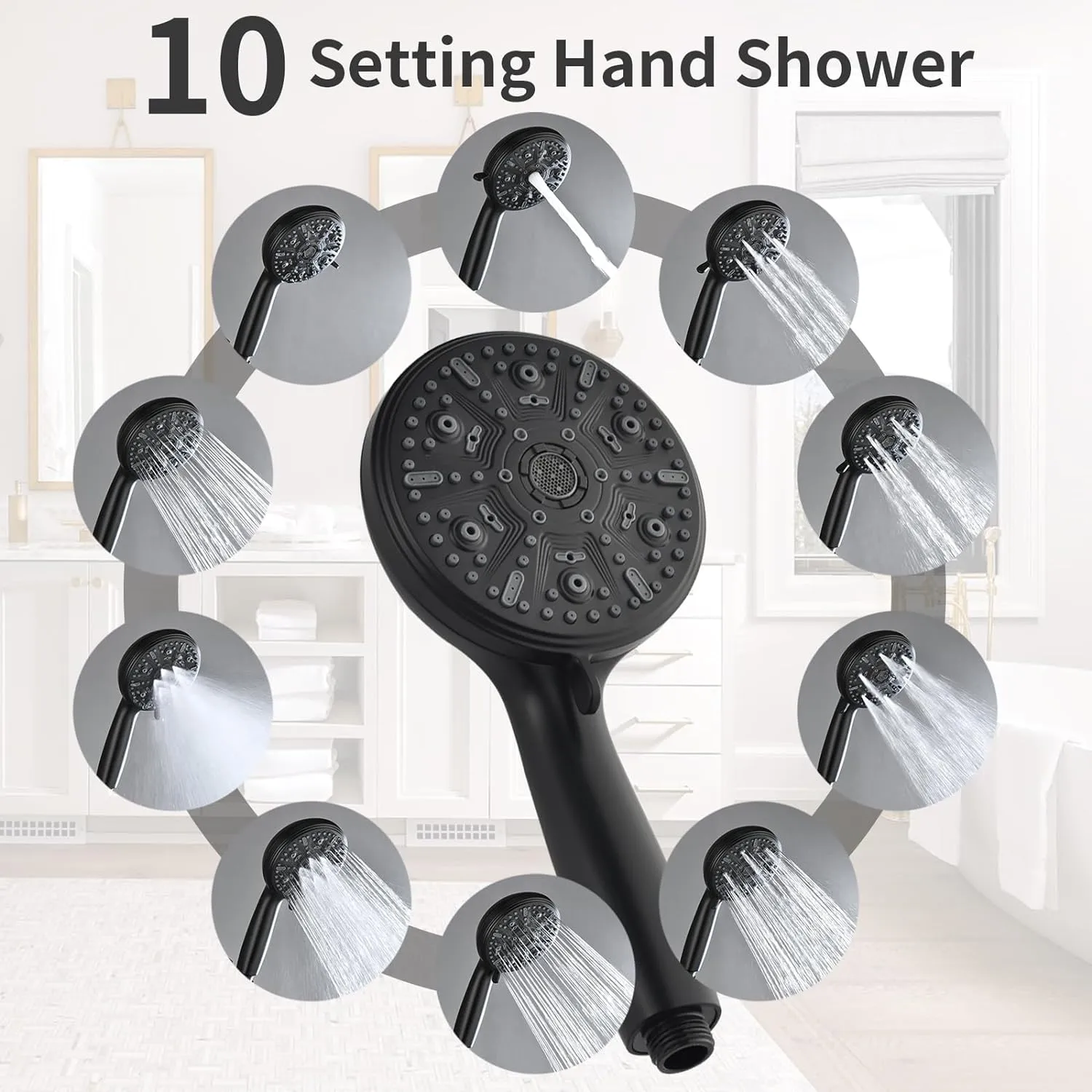 Single-Handle Shower Faucet Set Shower Kit with Valve Shower Trim Kit with 10 Spray Handheld Shower Head System Shower Valve and Trim Kit Matte Black Shower Fixtures