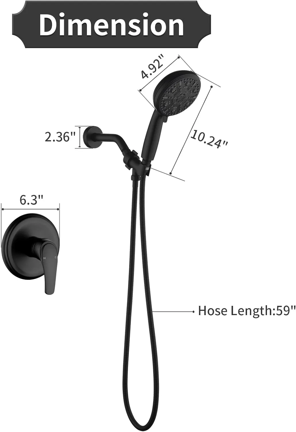 Single-Handle Shower Faucet Set Shower Kit with Valve Shower Trim Kit with 10 Spray Handheld Shower Head System Shower Valve and Trim Kit Matte Black Shower Fixtures