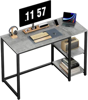 SINPAID Computer Desk 40 inches with 2-Tier Shelves Sturdy Home Office Desk with Large Storage Space Modern Gaming Desk Study Writing Laptop Table, Gray Desk