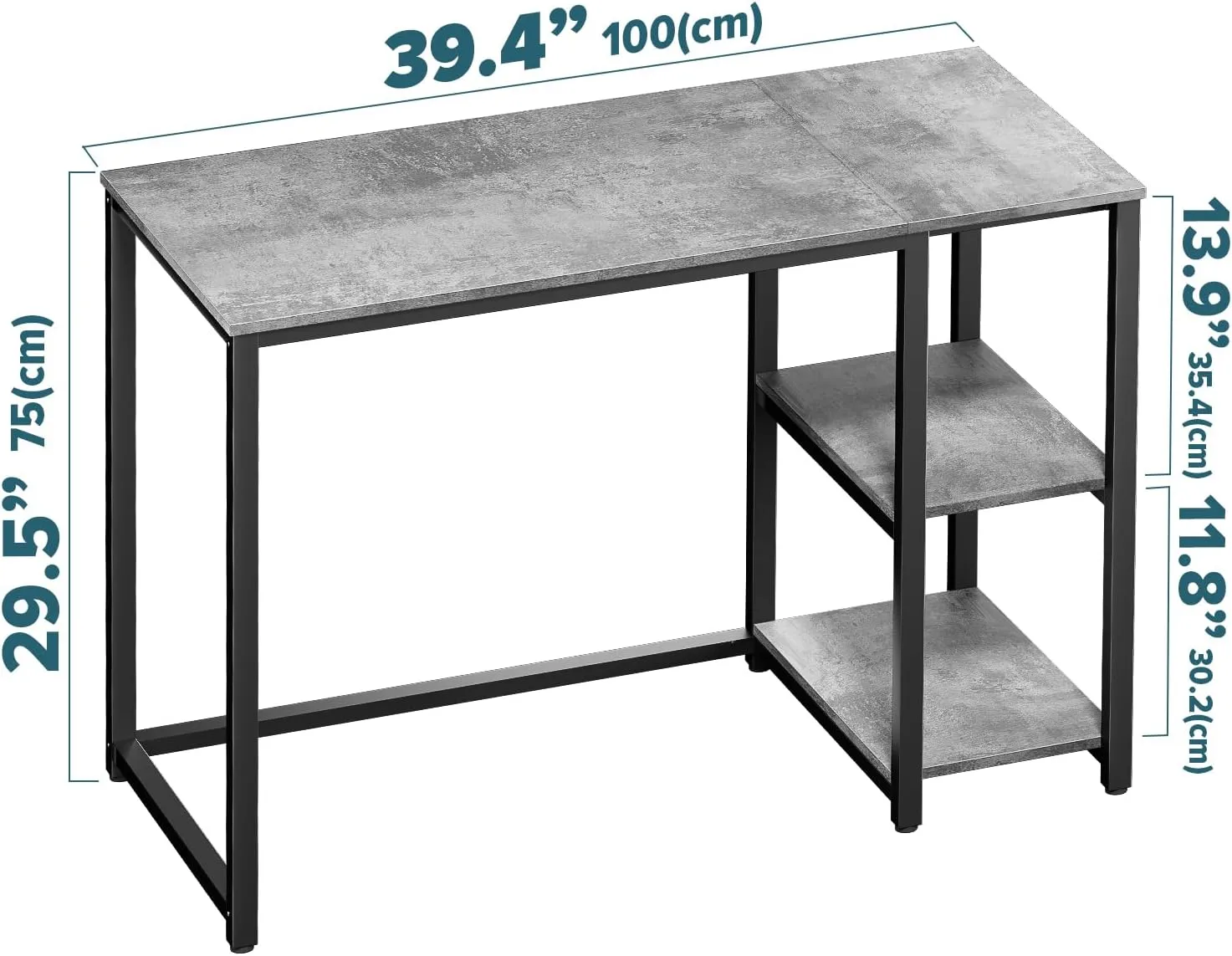 SINPAID Computer Desk 40 inches with 2-Tier Shelves Sturdy Home Office Desk with Large Storage Space Modern Gaming Desk Study Writing Laptop Table, Gray Desk