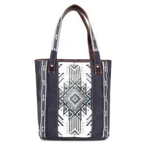 Sixtease Bags - Canvas & Leather Women's Tote Bag - Black/White