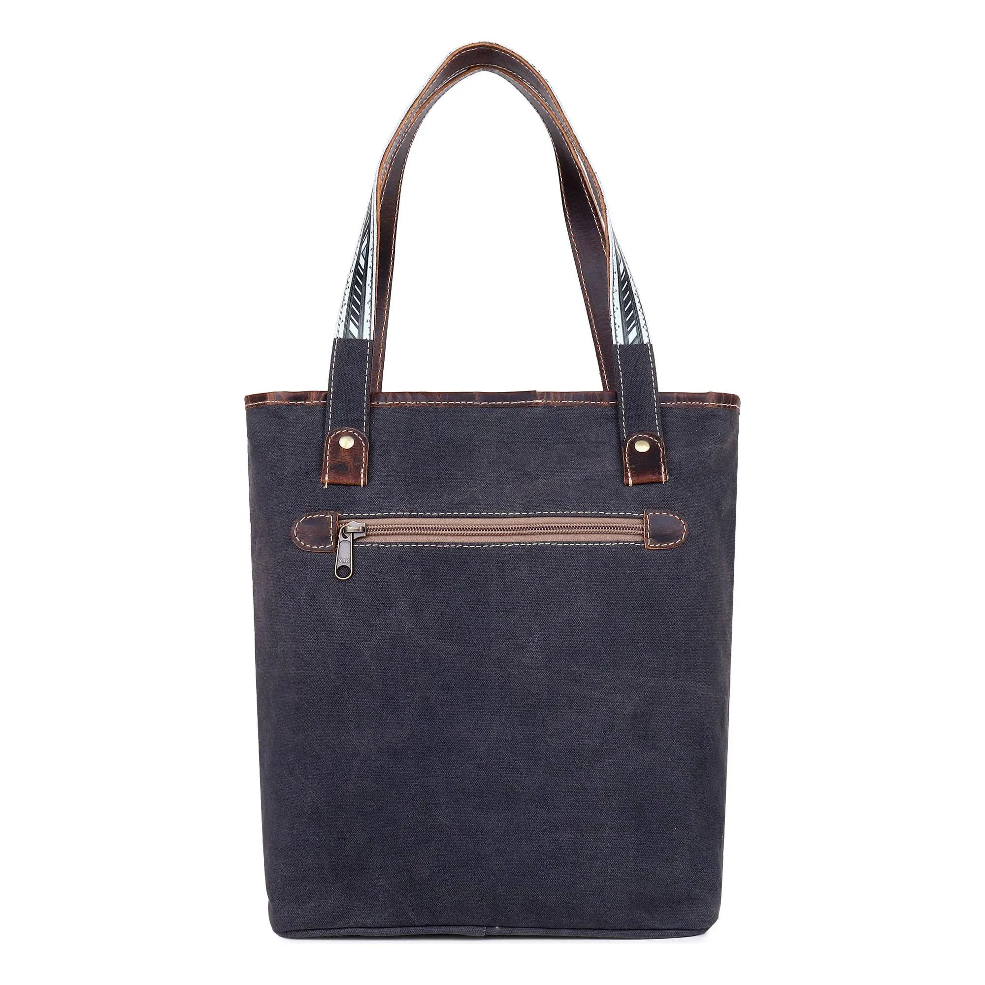 Sixtease Bags - Canvas & Leather Women's Tote Bag - Black/White