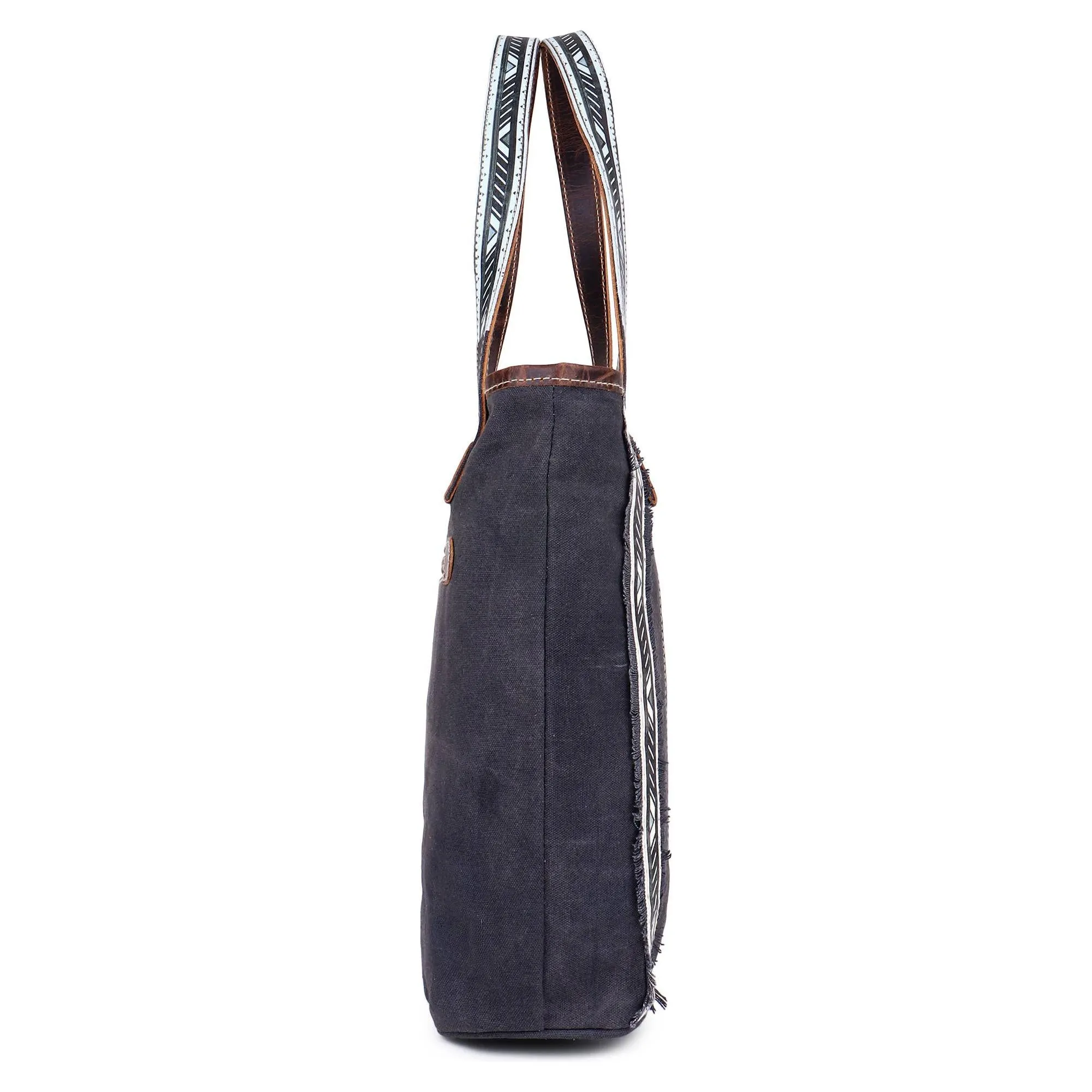 Sixtease Bags - Canvas & Leather Women's Tote Bag - Black/White