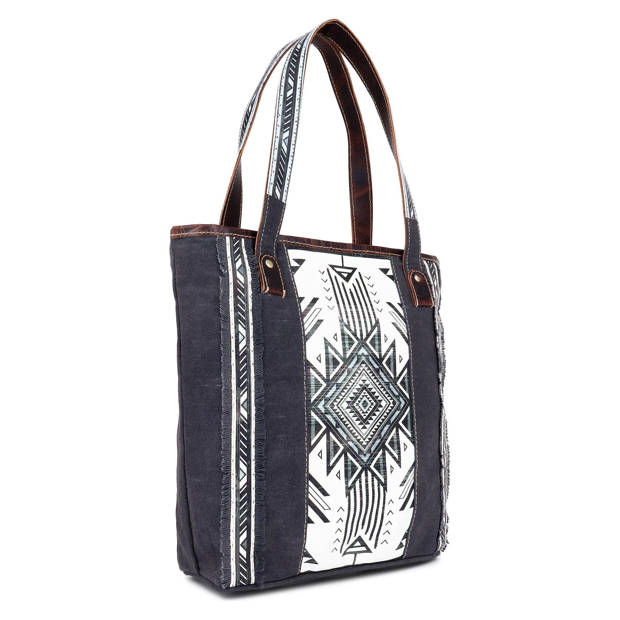 Sixtease Bags - Canvas & Leather Women's Tote Bag - Black/White