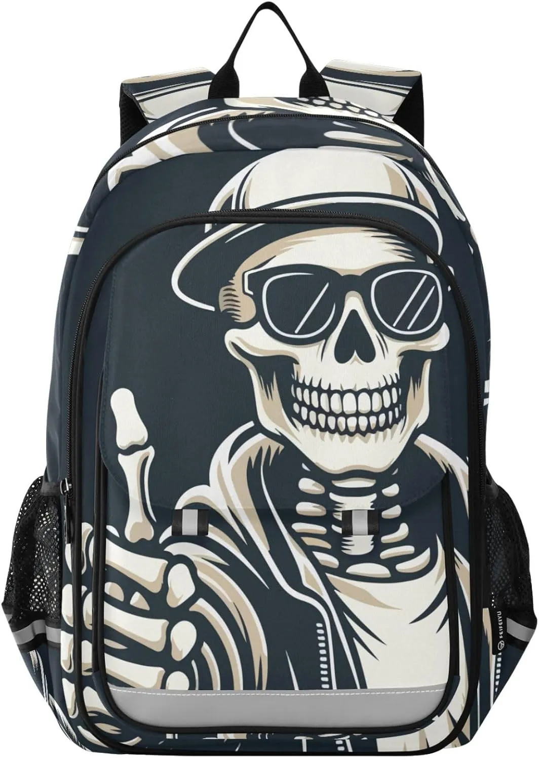 Skeleton Human Pose Funny Backpack Travel Laptop Daypack Shoulder Bag Book Bag Daypack with Reflective Strip 12.9 ×17.7 In