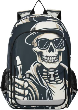 Skeleton Human Pose Funny Backpack Travel Laptop Daypack Shoulder Bag Book Bag Daypack with Reflective Strip 12.9 ×17.7 In