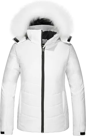 Skieer Women's Waterproof Ski Jacket Warm Puffer Jacket Thick Hooded Winter Coat