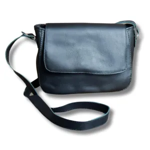 Small Black Leather Shoulder Purse/Crossbody Bag - Handmade - Full Grain Leather