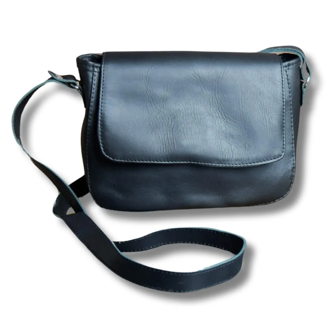Small Black Leather Shoulder Purse/Crossbody Bag - Handmade - Full Grain Leather