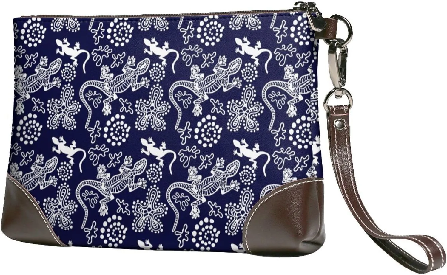 Small Clutch Purses for Women - Exotic Gecko Lizard White Leather Wristlet Wallets for Women with Wrist Strap