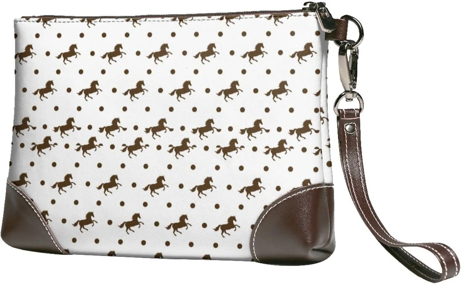 Small Clutch Purses for Women - Modern Minimalist Horse And Dots Leather Wristlet Wallets for Women with Wrist Strap