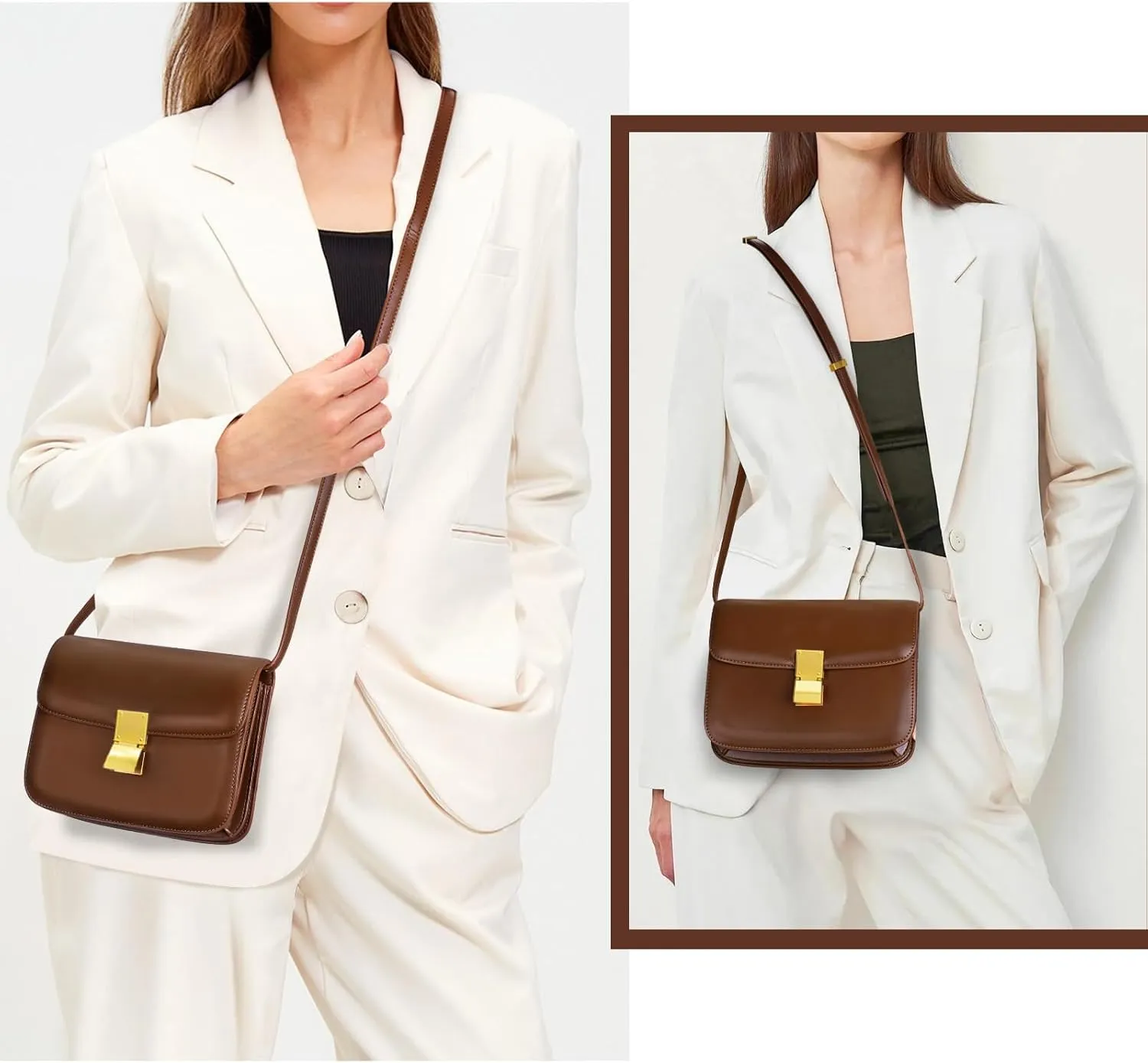 Small Crossbody Bag for Women Trendy Shoulder Bag PU Leather Square Crossbody Shoulder Purse Flap Satchel Handbag