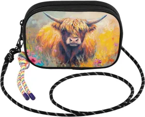 Small Crossbody Bags Cute Highland Cow Garden for Women Cell Phone Purses Shoulder Bag Handbag with Adjustable Strap