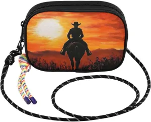 Small Crossbody Bags Westen Cowboy Sunset for Women Cell Phone Purses Shoulder Bag Handbag with Adjustable Strap