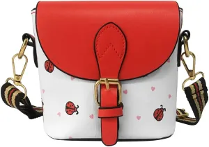 Small Ladybug Bucket Shoulder Bag Zipper Magnetic Buckle Barrel Shaped Handbag Crossbody Bag Tote Purse for Girls