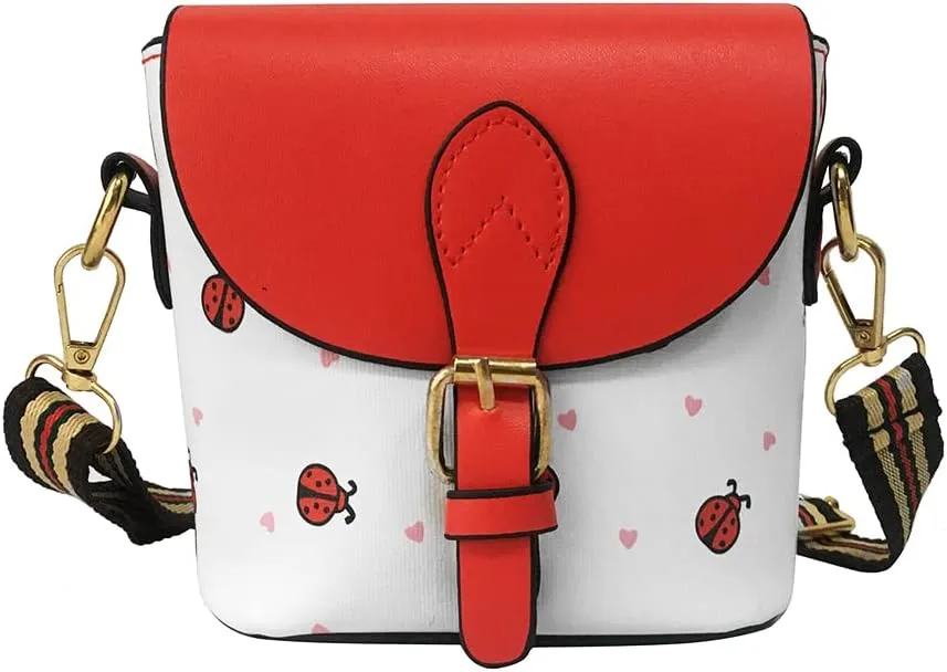 Small Ladybug Bucket Shoulder Bag Zipper Magnetic Buckle Barrel Shaped Handbag Crossbody Bag Tote Purse for Girls