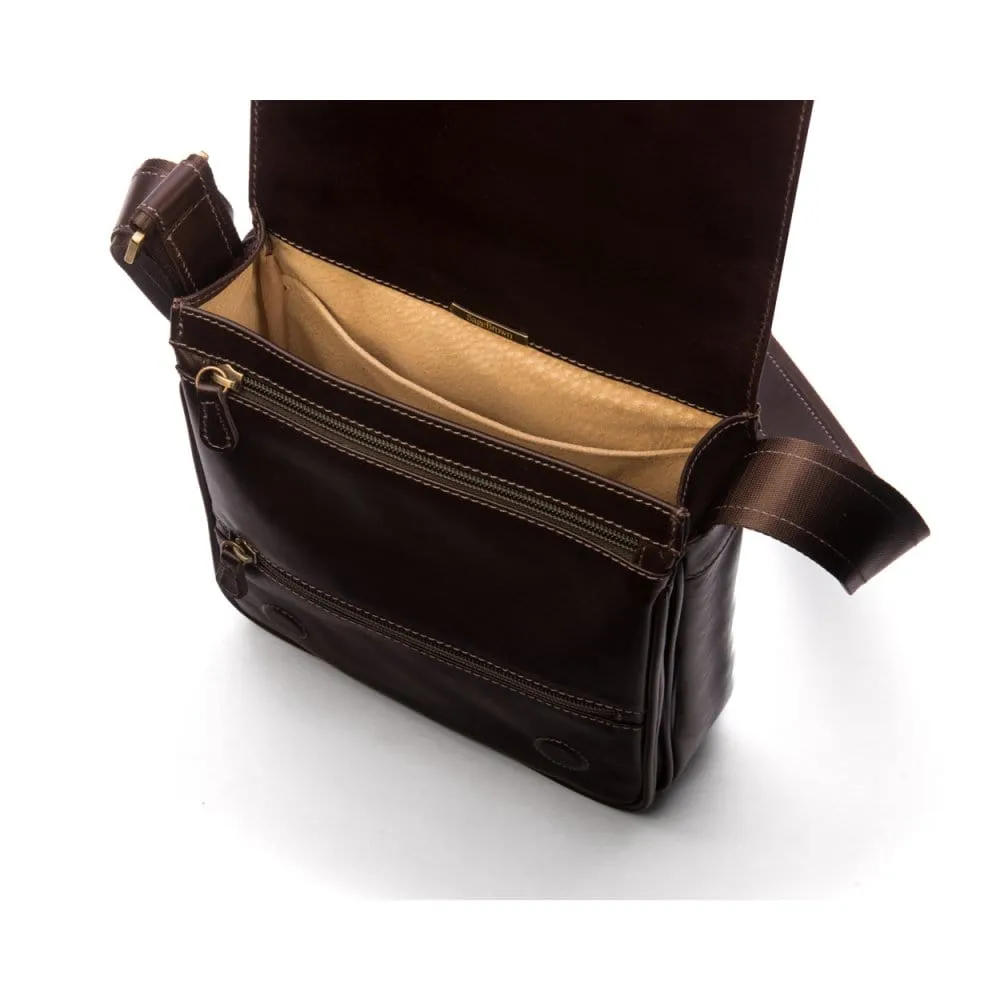 Small Leather Messenger Bag - Brown