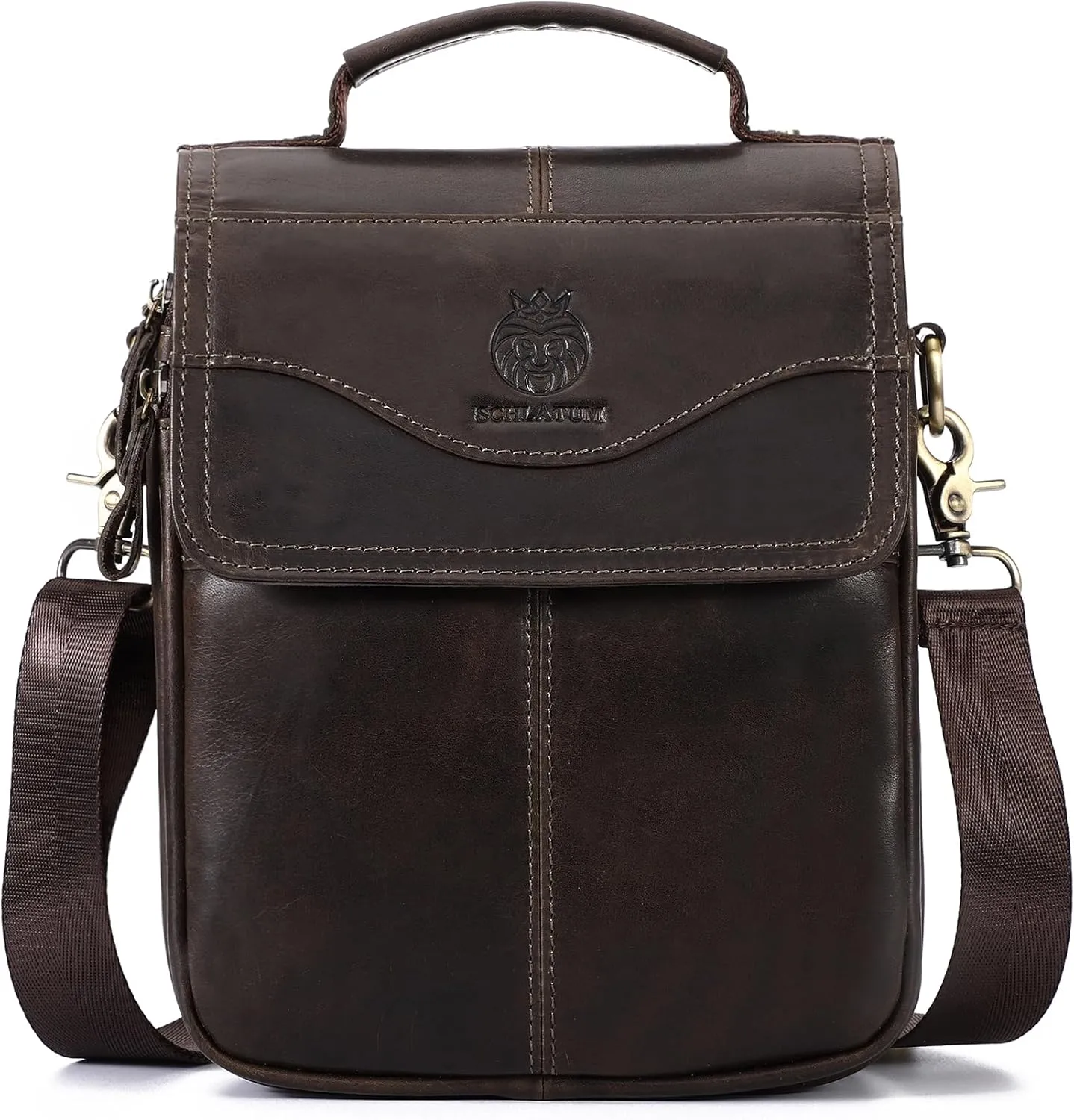 Small Leather Messenger Bag for Men Genuine Leather Crossbody Shoulder Bag Men Purse Man Bag with Multiple Pockets