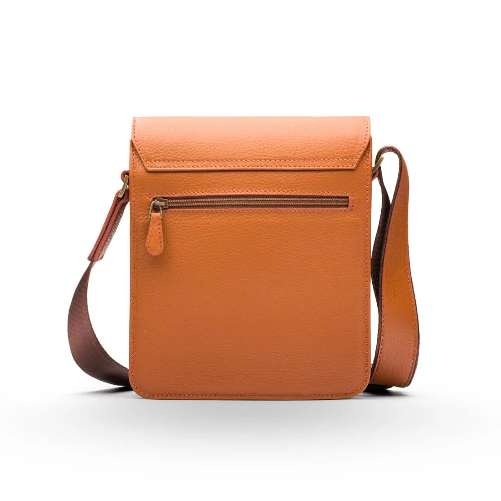Small Leather Messenger Bag With Buckle - Tan