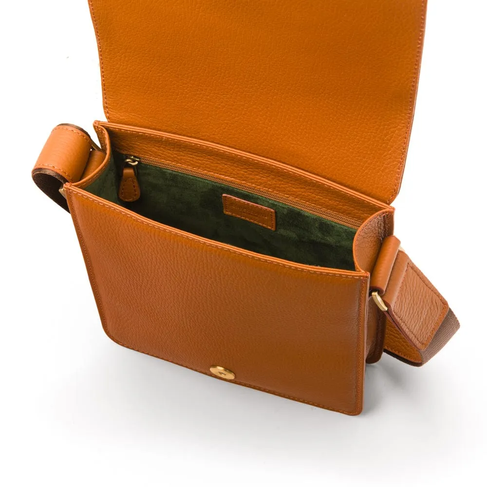 Small Leather Messenger Bag With Buckle - Tan